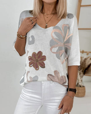 Topp Blommig Stickad