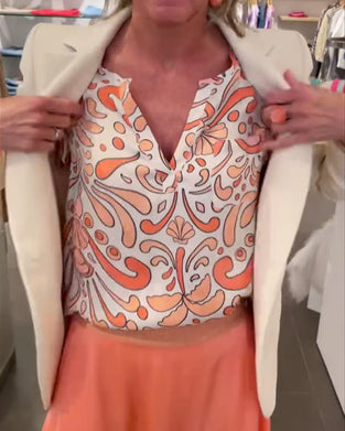 Printad ledig blus med V-ringning och raglanärmar