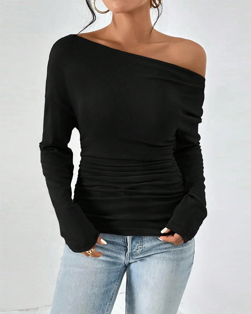 Topp Off-Shoulder Skiktad Solid