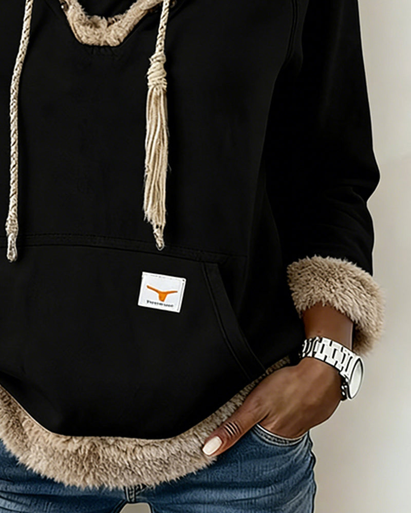 Långärmad Hoodie Med Lapptäcktsdetaljer Och Ficka