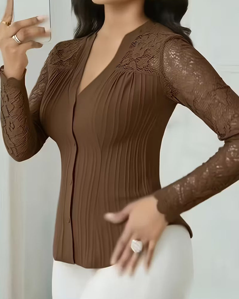 Blus Spets Lapparbete Slim Fit