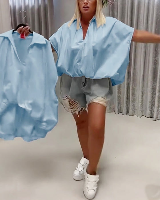 Blus Krage Loose Fit Fladdermusärm