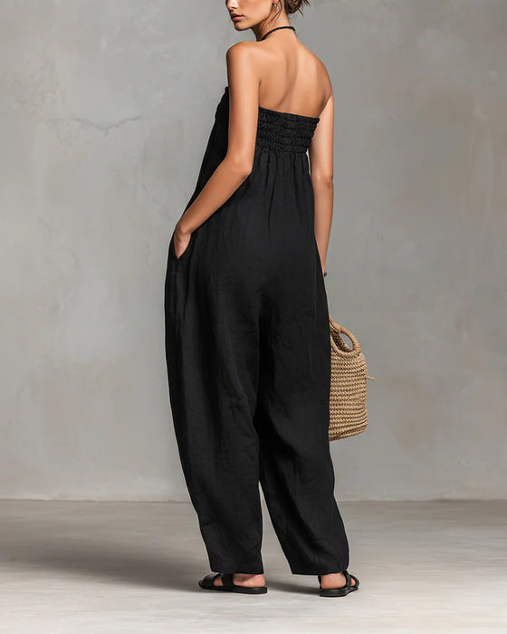 Avslappnad Jumpsuit Enfärgad Ärmlös
