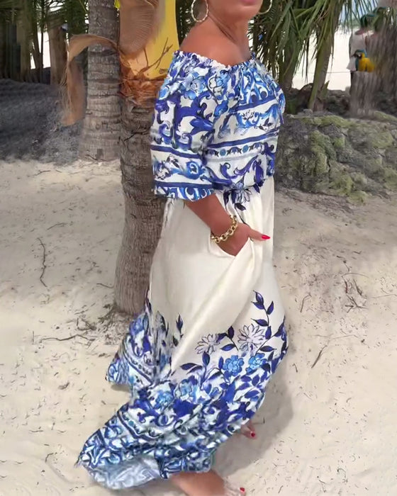 Klänning Off-Shoulder Tryckt Resort