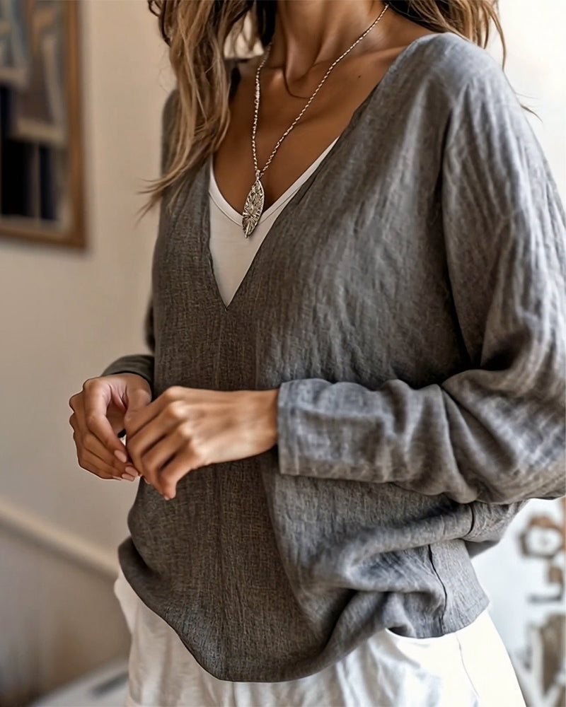 Topp Modig Långärmad Kontrastfärgad Sömnad