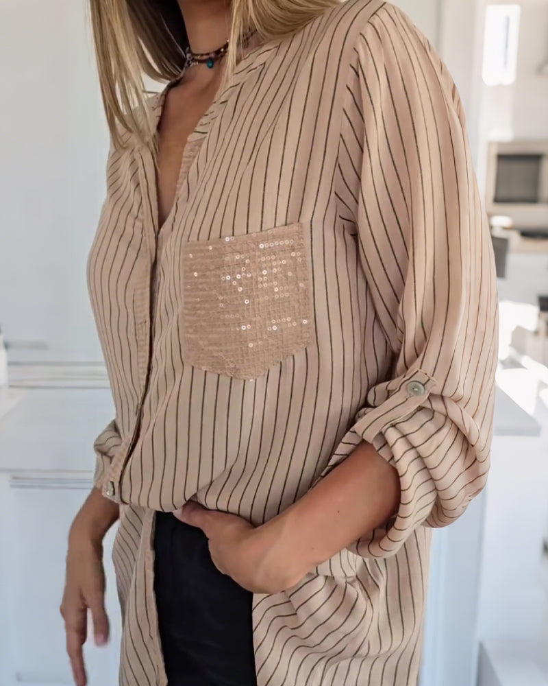 Skjorta Mode Paljett Randig