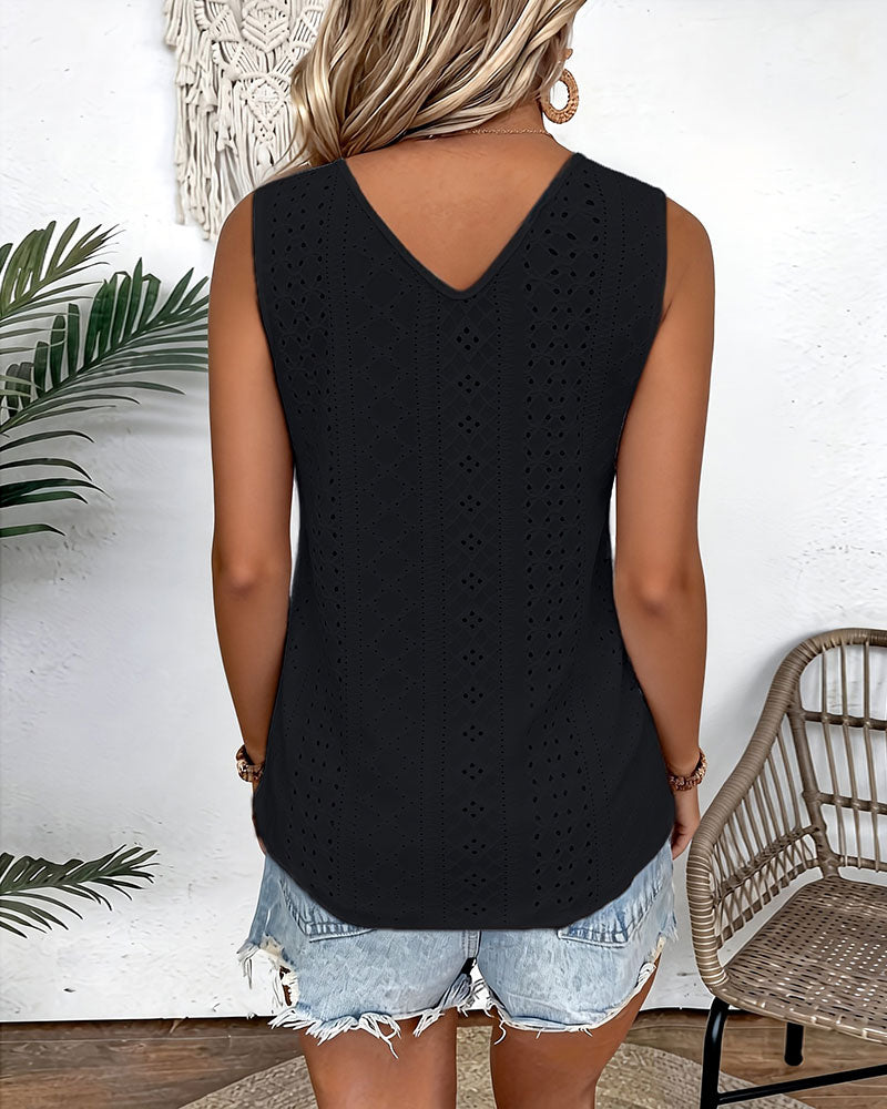 Linne V-Ringning Enfärgad Utskärning Casual