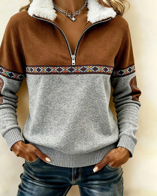 Tröja I Färgblock Med Pälskrage