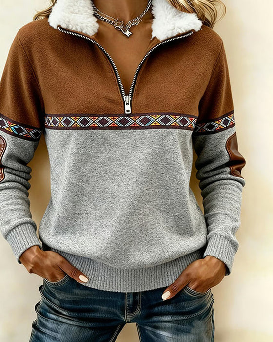 Tröja I Färgblock Med Pälskrage