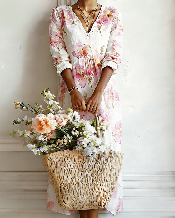 Klänning Blommig Lin Maxi