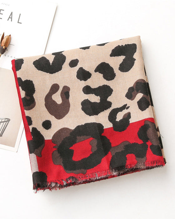 Dam Halsduk Leopard Lapptäcke Print Fransar Schal