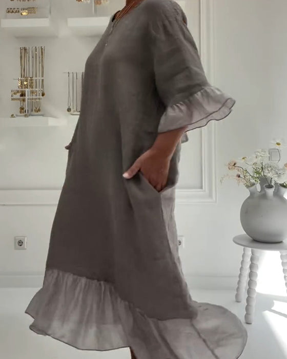Klädning Ruffle Ficka Casual