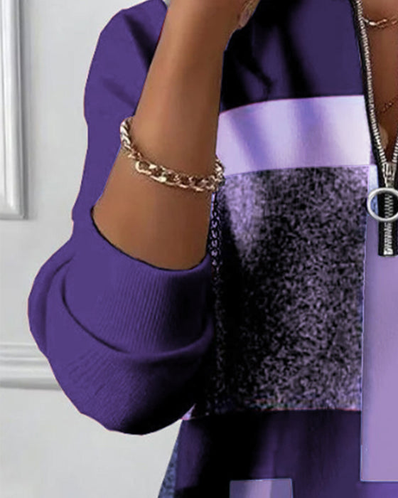 Avslappnad Sweatshirt Med Halv Dragkedja Och Tryck