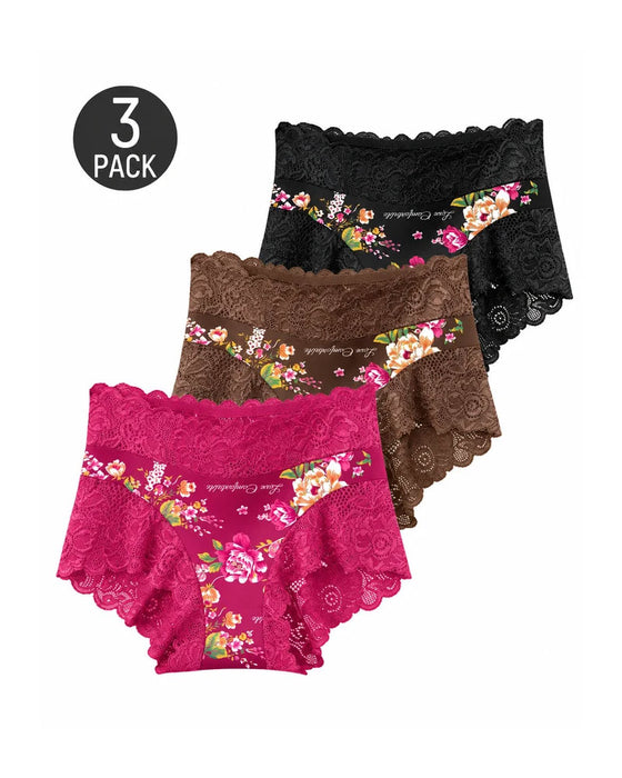 Trosor 3-Pack Hög Midja Blommig Tryck Spets Kant