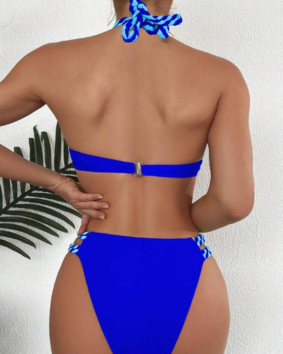 Colorblock halterneck bikini set