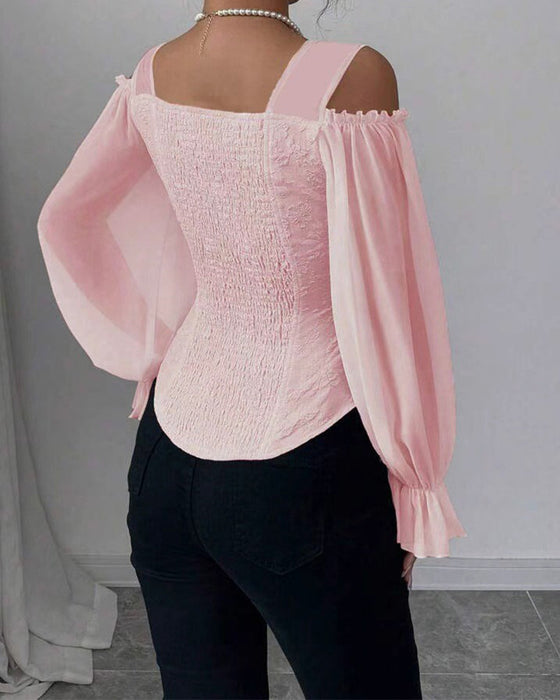Blus Off-Shoulder Lång Ärm Midja