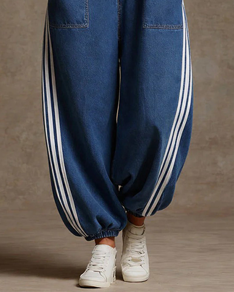 Hoppdräkt Randig Ärmlös Denim