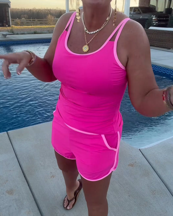 Tankini Med Färgkontrast Kantband Och Detaljer