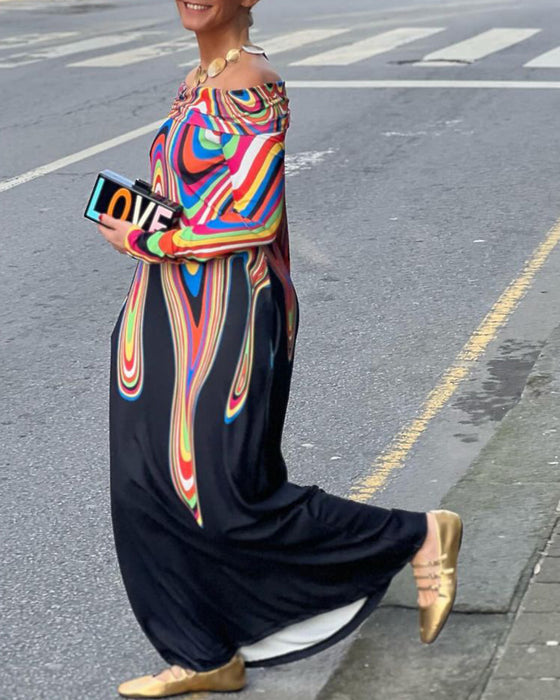 Elegant maxiklänning med lång ärm off shoulder