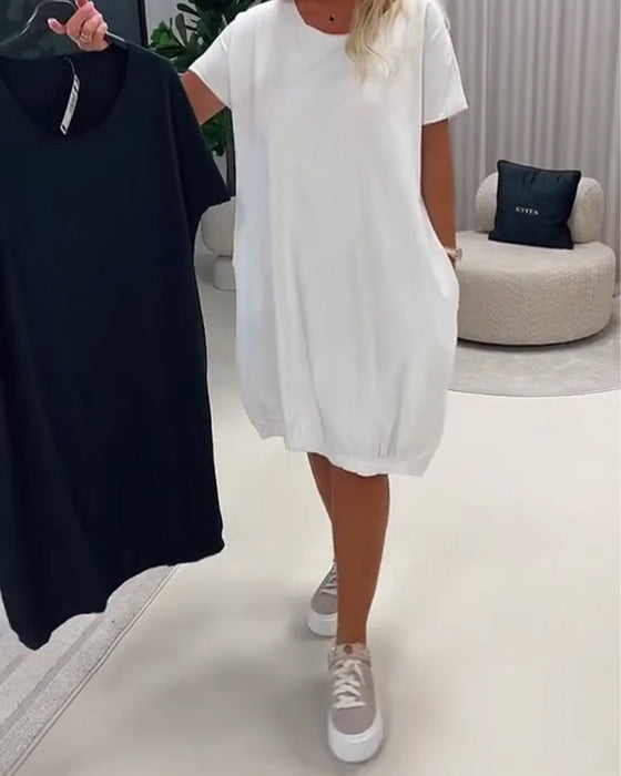 Klänning Kortärm Rund Halsringning Loose-Fit