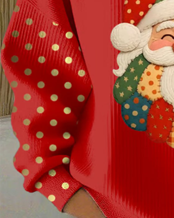 Randig Sweatshirt Med Jultryck Och Prickmönster