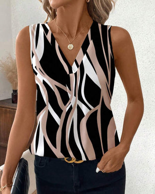 Väst V-ringad Blommig Ärmfri