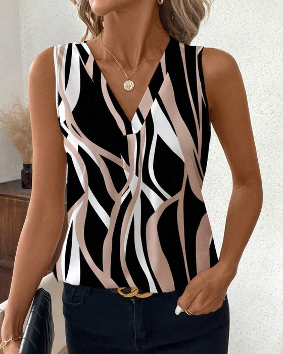 Väst V-ringad Blommig Ärmfri