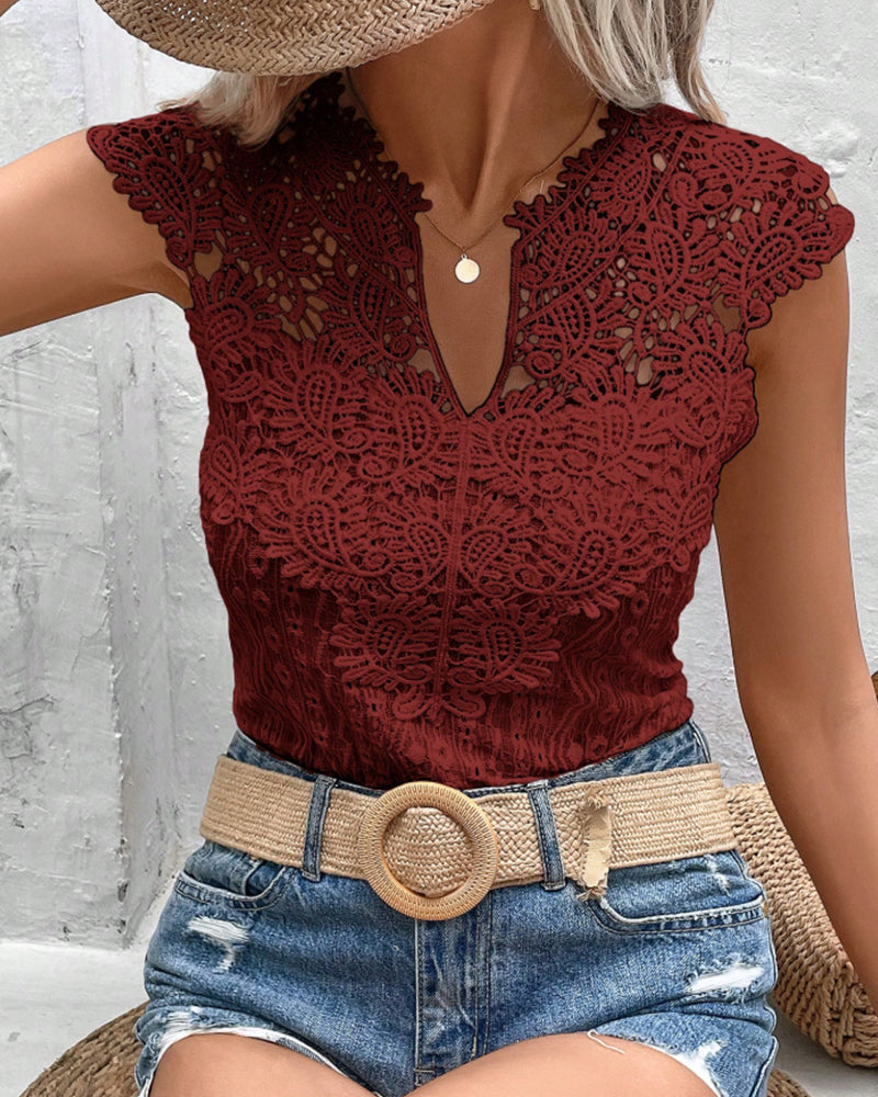 Blus Spets V-ringning Slim Fit