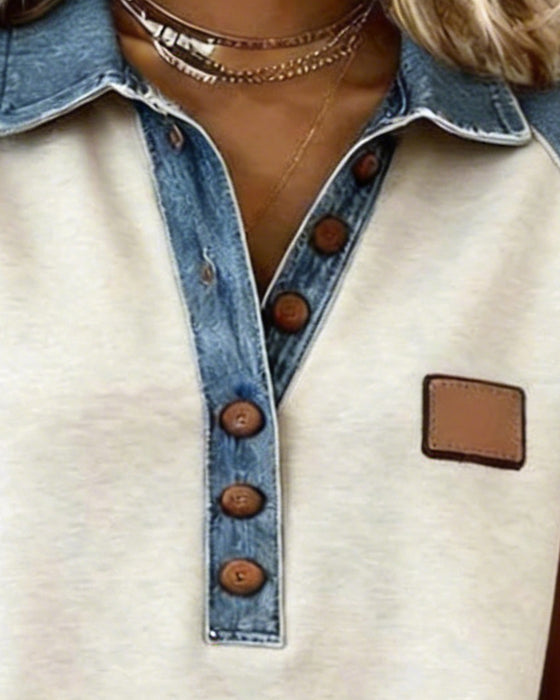 T-Shirt Denim Färg Block Kort Ärm