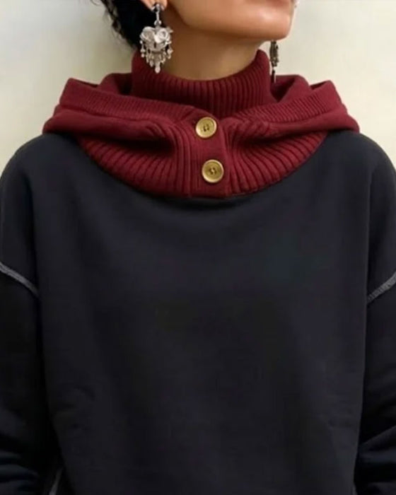 Hoodie Färgblock Hög Hals