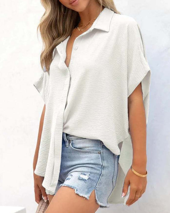 Skjorta Kortärmad Enfärgad Casual Loose Fit