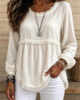 T-Shirt Rundhals Fringe Lykta Ärm