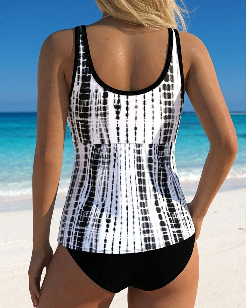 Tankini Knytfärg Nät Patchwork