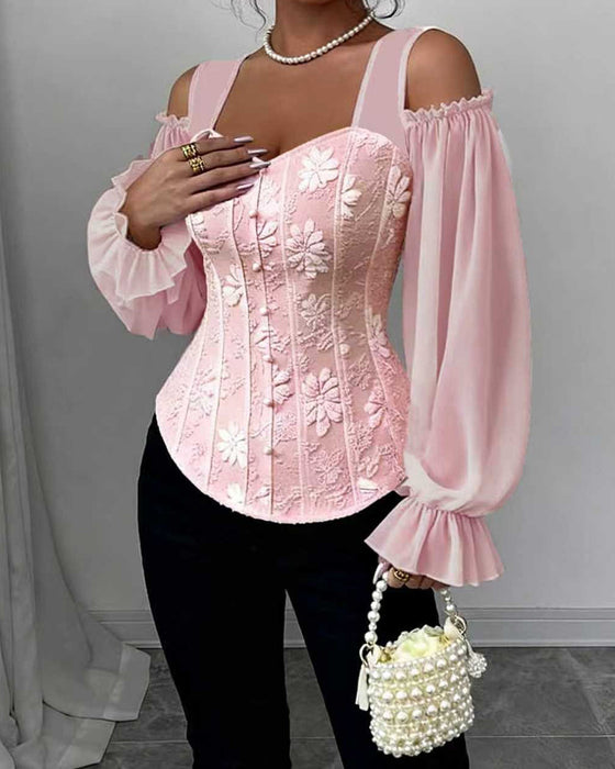 Blus Off-Shoulder Lång Ärm Midja