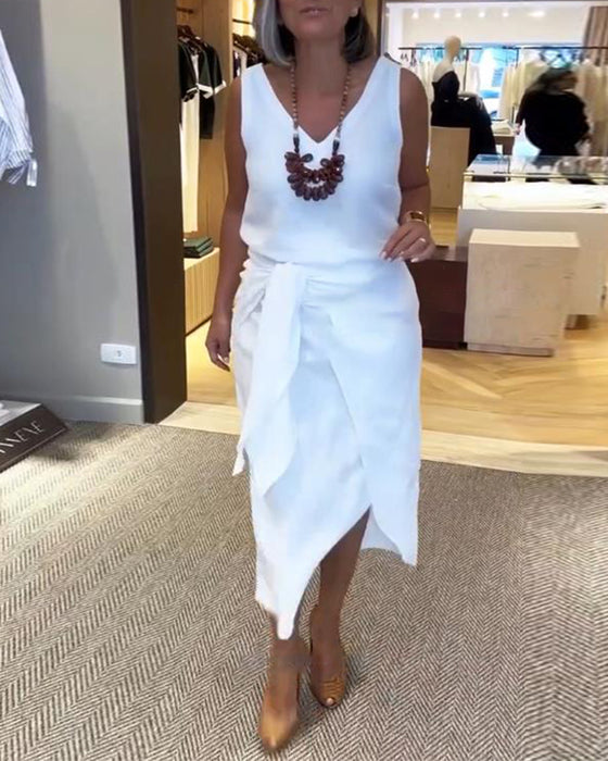 Klänning Ärmlös V-Ringning Enfärgad