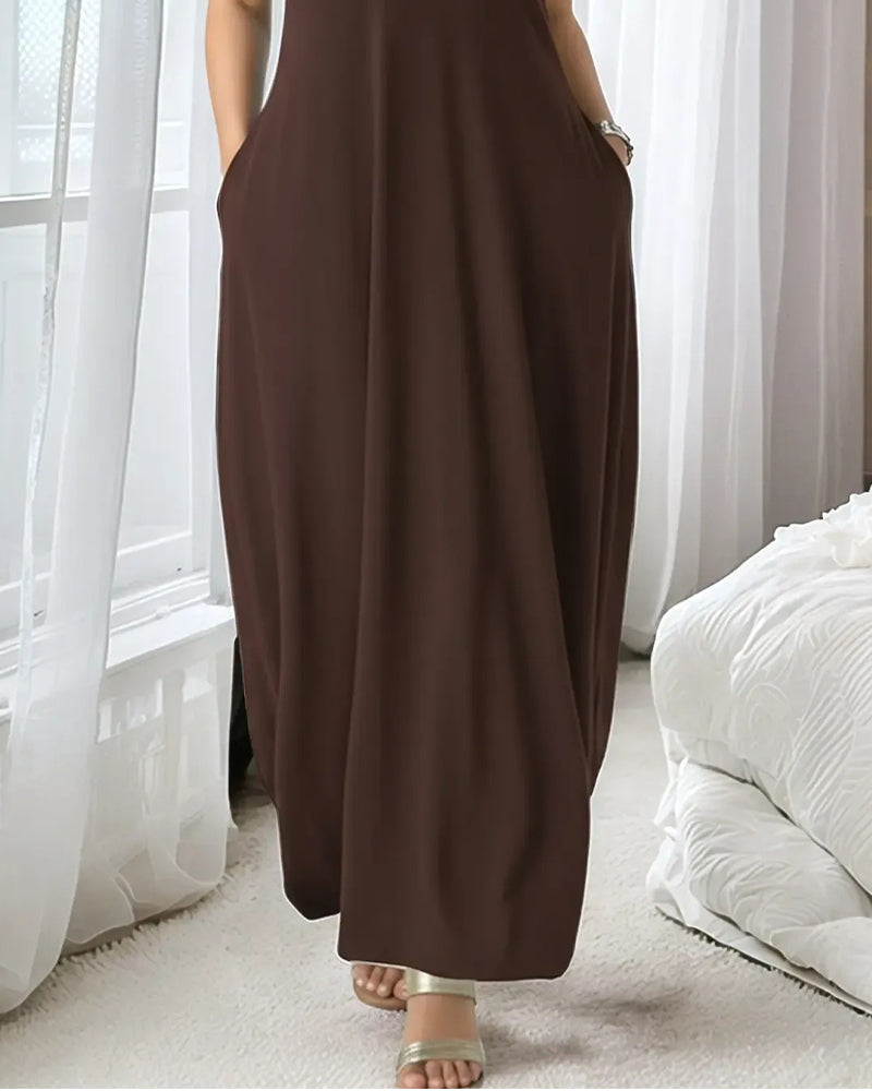 Klänning Enfärgad V-Ringad Korta Ärmar Maxi