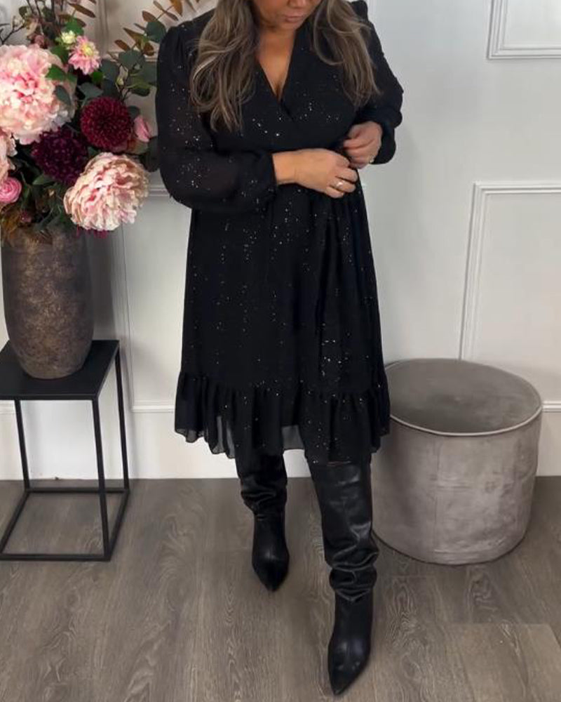 Klänning Med V-Hals Design, Bindning Vid Midja Detalj Och Skimmer Stoff