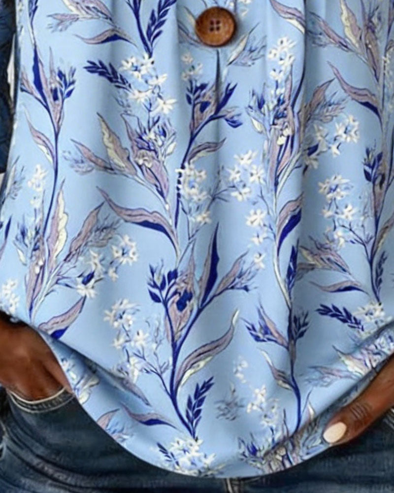 Blus Med Botaniskt Mönster Och Volangärmar