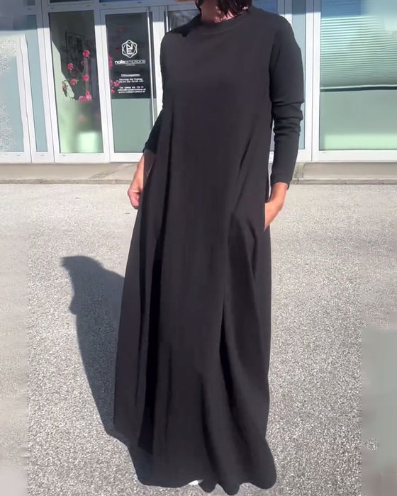 Klänning Lössittande Lång Ärm Rund Halsringning