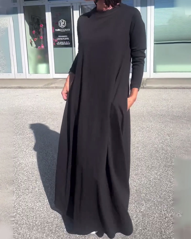Klänning Lössittande Lång Ärm Rund Halsringning