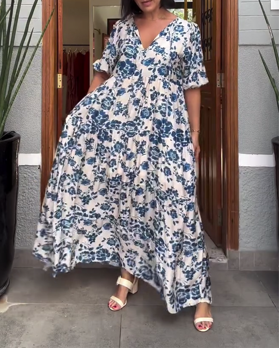 Klänning Kortärmad Blommig Tryck