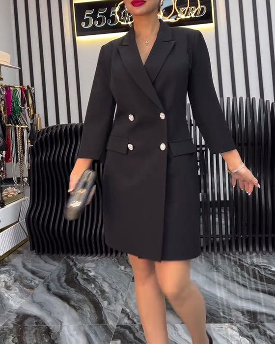 Krage Slips Klänning Dubbelknäppt Kostym