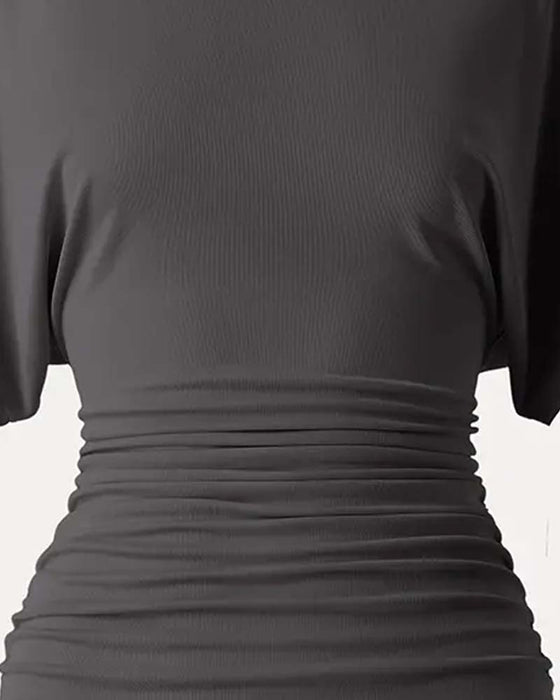 Blus Casual Solid Veckad Kort Ärm