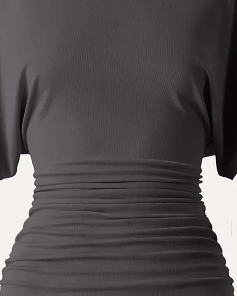 Blus Casual Solid Veckad Kort Ärm