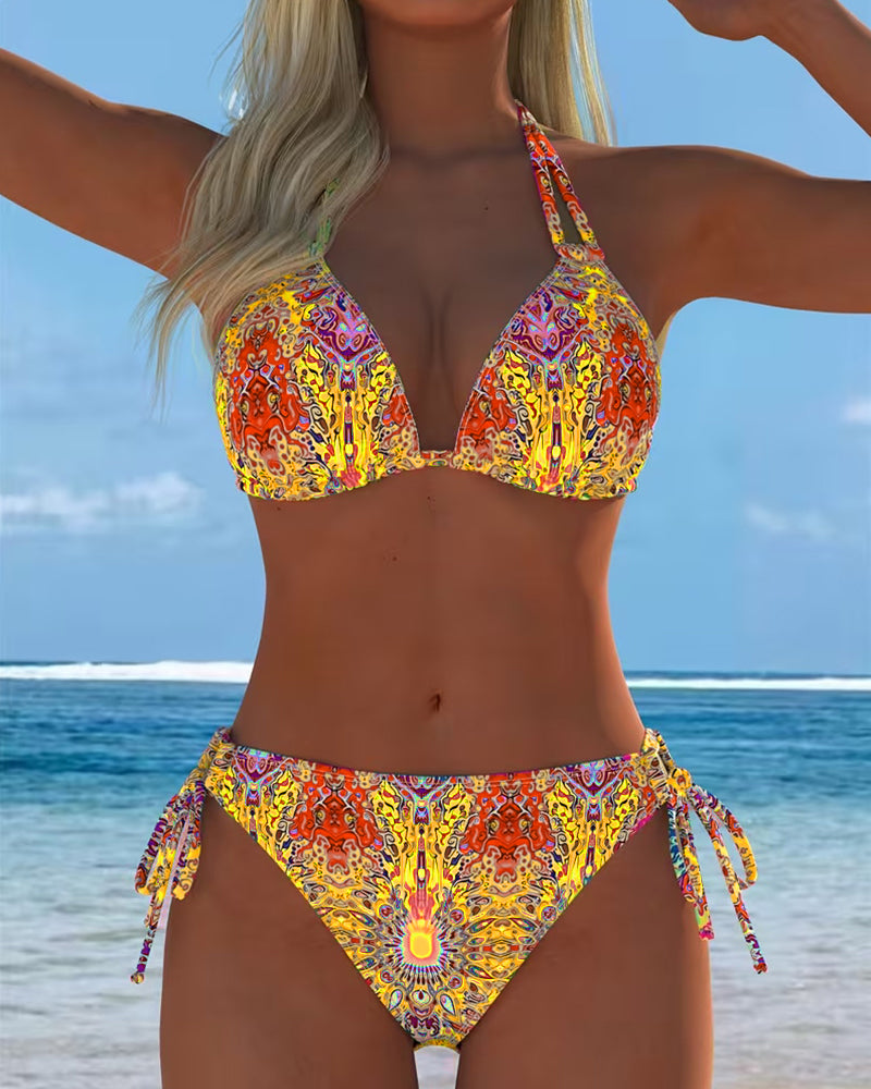Bikini Färgad Halter Tryck