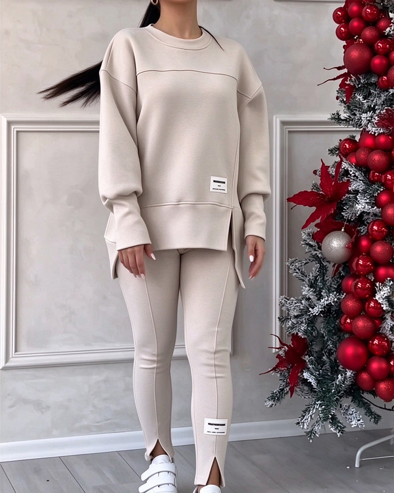 Set Tryckt Sweatshirt Och Joggingbyxor