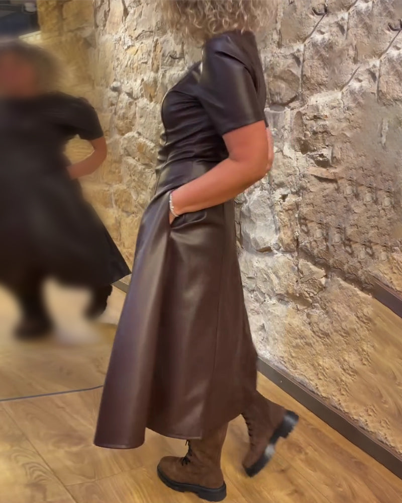 Klänning Pu Läder Midgjord Kortärmad