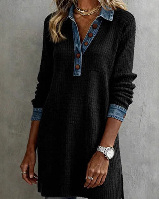 Blus Skjortkrage Denim Panel