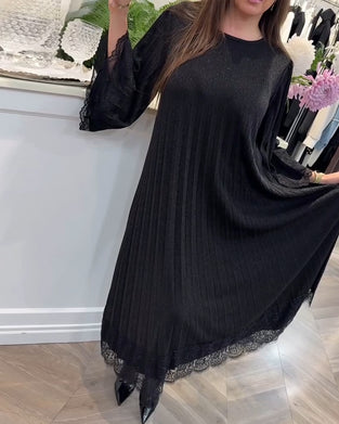 Klänning Rund Hals Lös Spets Patchwork