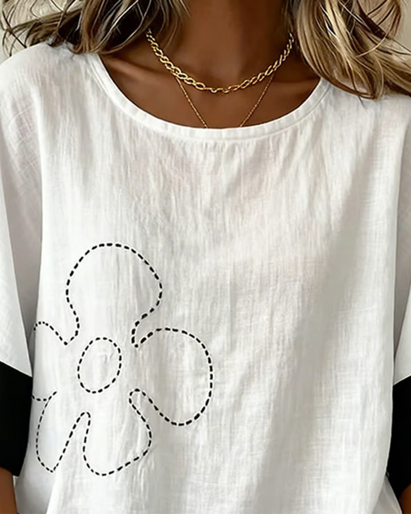 Topp Färgblock Blommig